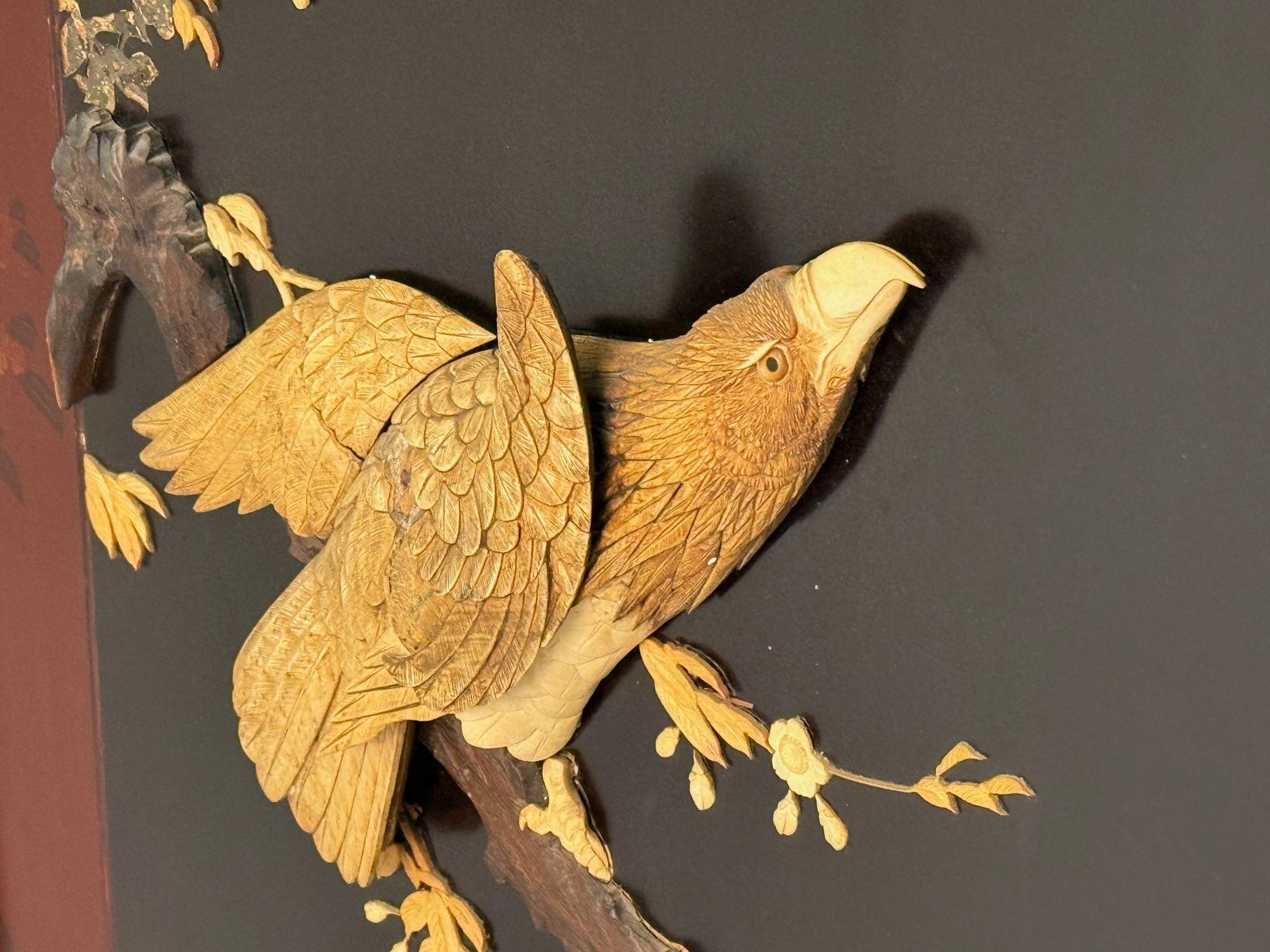 19th Century Shibayama Art, Meiji Era, Ebonized Wood, Lacquer, Two Panel Screen, Japan, 1890s For Sale