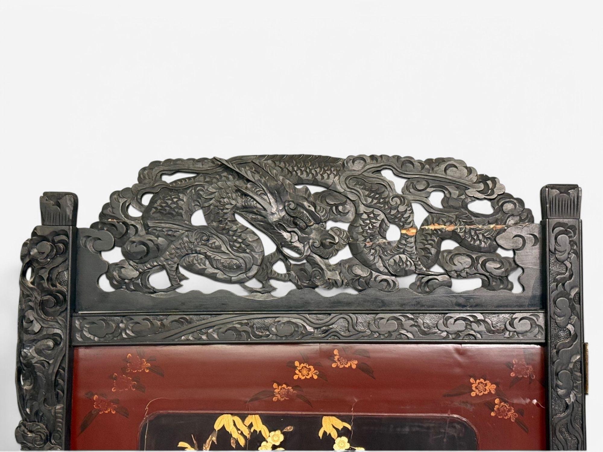 Shibayama Art, Meiji Era, Ebonized Wood, Lacquer, Two Panel Screen, Japan, 1890s For Sale 2