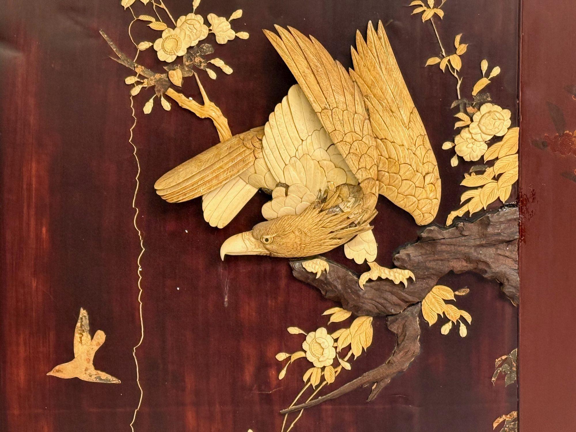 Shibayama Art, Meiji Era, Ebonized Wood, Lacquer, Two Panel Screen, Japan, 1890s For Sale 3