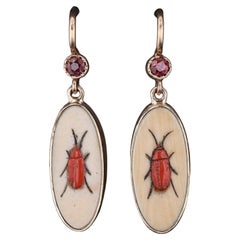 Shibayama Insect with Ruby Conversion Earrings in 14k Gold