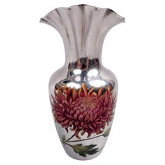 Shiebler Aesthetic Japonesque Vase with Enameled Pink Chrysanthemum