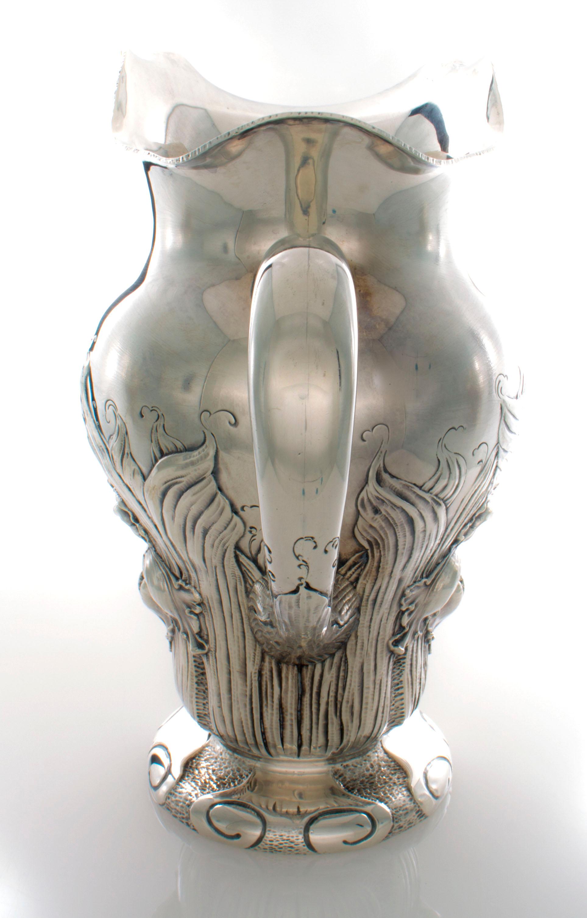 Shiebler Art Nouveau Style Sterling Pitcher with Irises For Sale 2
