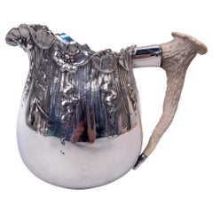 Shiebler Art Nouveau Water Pitcher with Big Game-Era Antler Handle