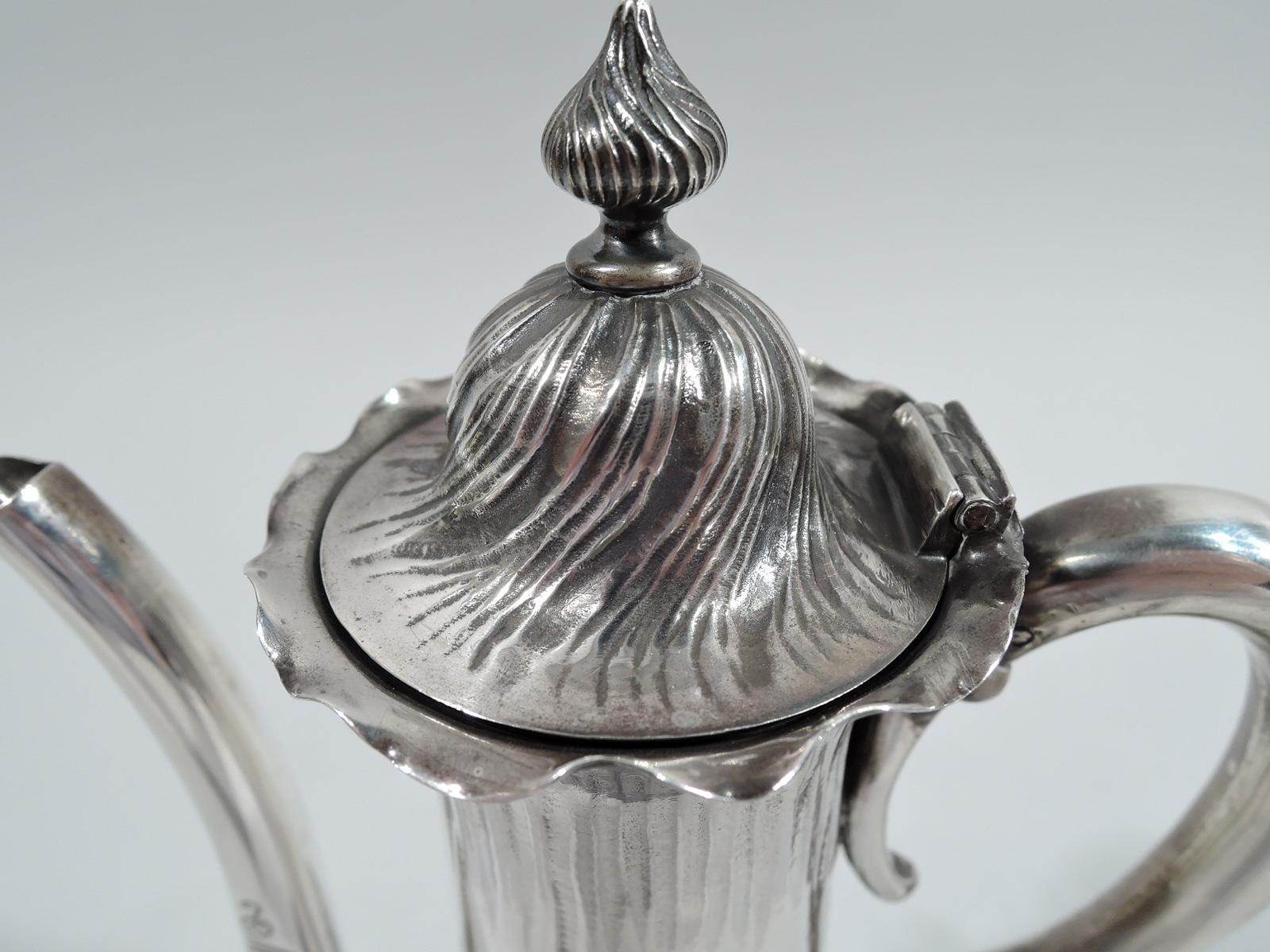 Shiebler Medallion Sterling Silver & 14K Gold Turkish Coffeepot In Excellent Condition In New York, NY