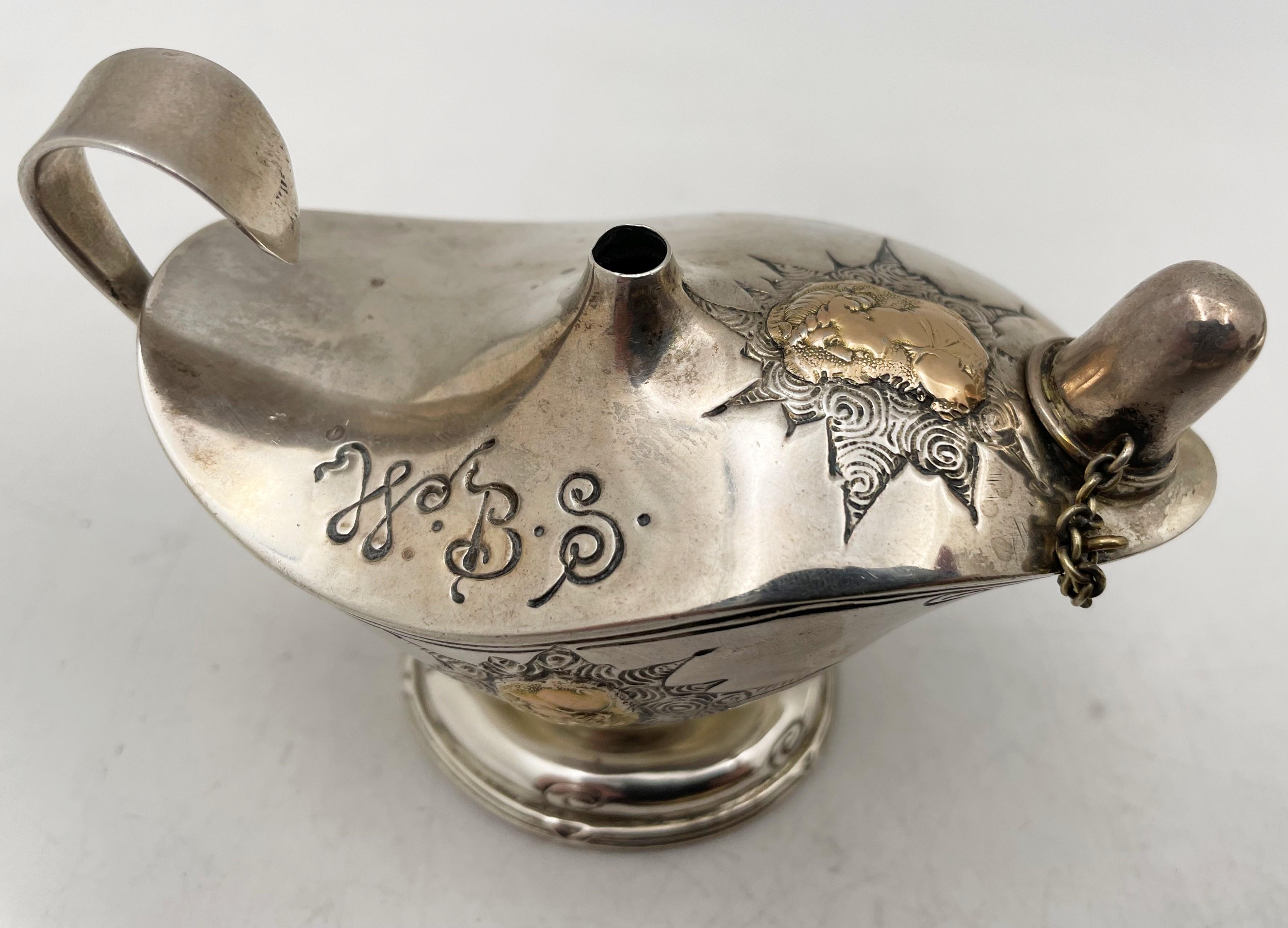 American Shiebler Mixed Metal Sterling Silver Cigar Lighter from Late 19th Century For Sale