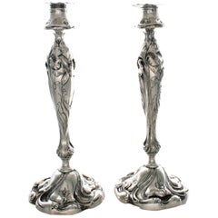 Vintage Shiebler Sterling Art Nouveau Candlesticks with Irises