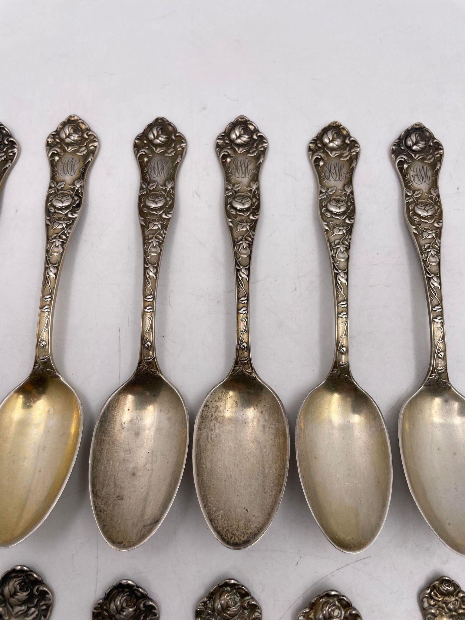 Shiebler Sterling Silver 24-Piece Flatware Set in American Beauty Pattern with O In Good Condition For Sale In New York, NY