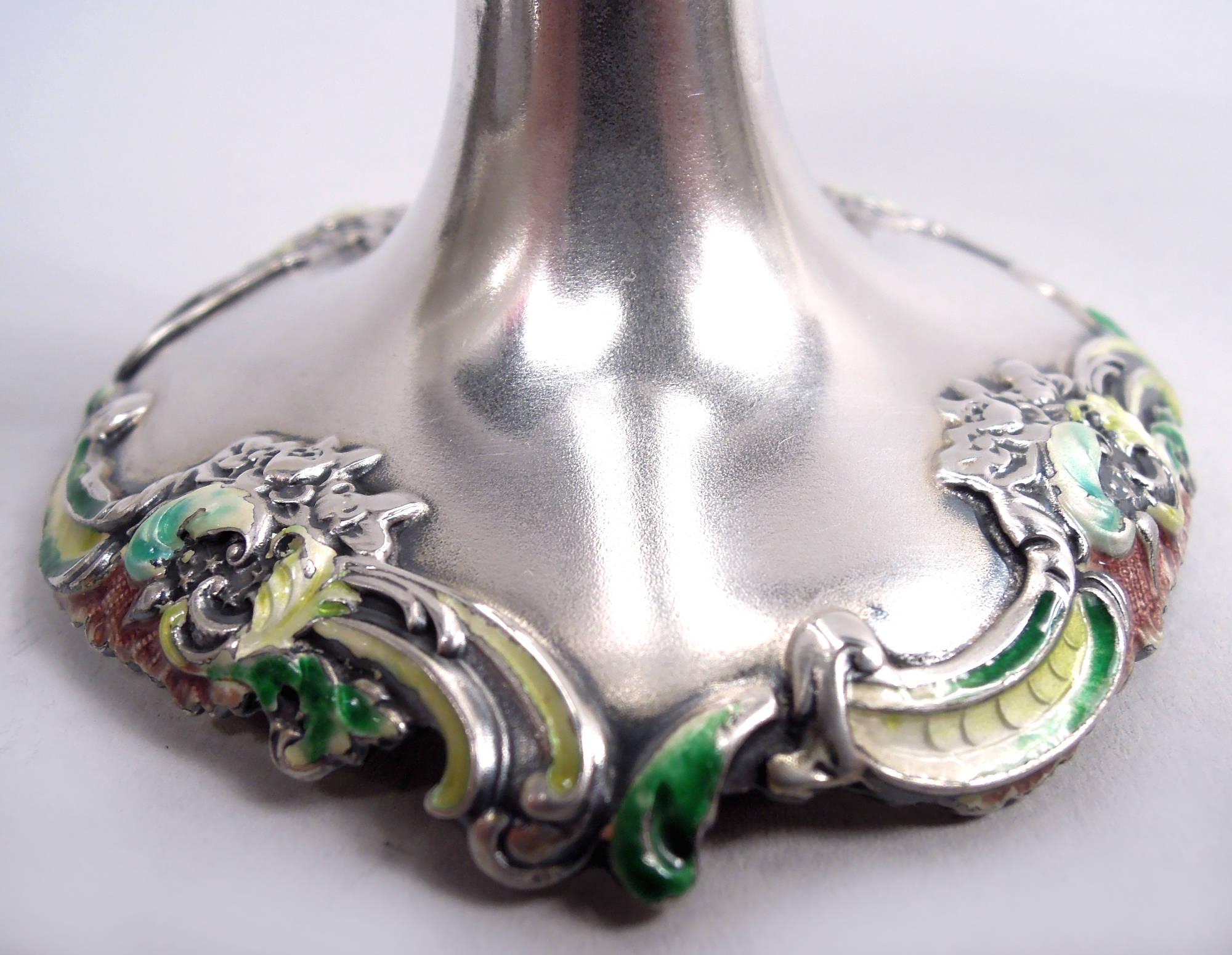 Shiebler Vaso vittoriano rococò in argento e smalto In condizioni buone in vendita a New York, NY