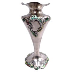 Shiebler Victorian Rococo Sterling Silver & Enamel Vase