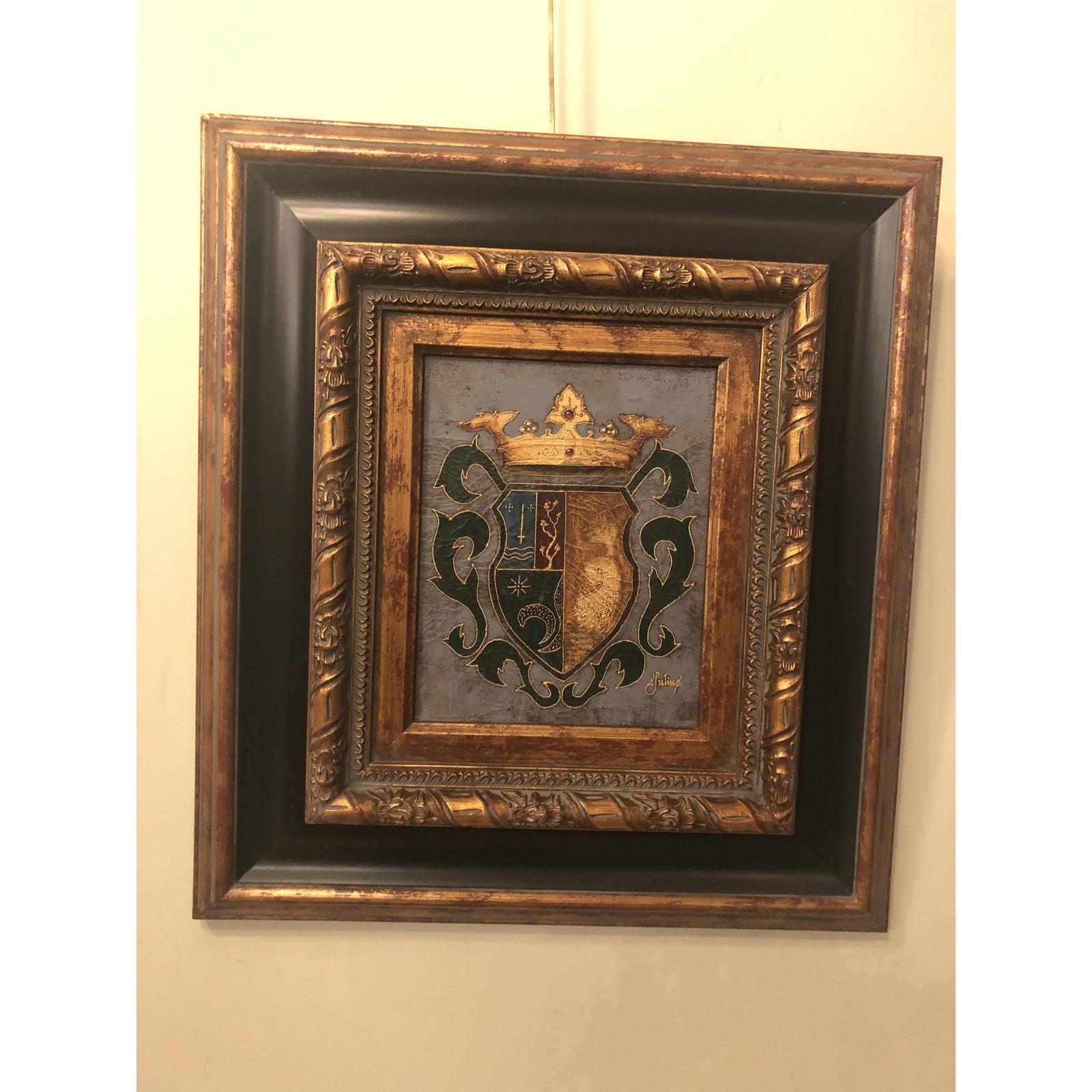 Shield and Crown Oil on Canvas Painting Signed by Artist 2