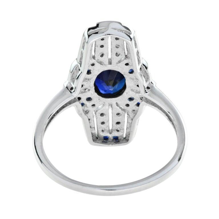 Shield Art Deco Style Inspired Blue Sapphire & Diamond Platinum Ring In New Condition For Sale In Oakton, VA