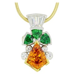 Shield Cut Orange Spessartite & Green Tsavorite Pendant by Rock N Gold Creations