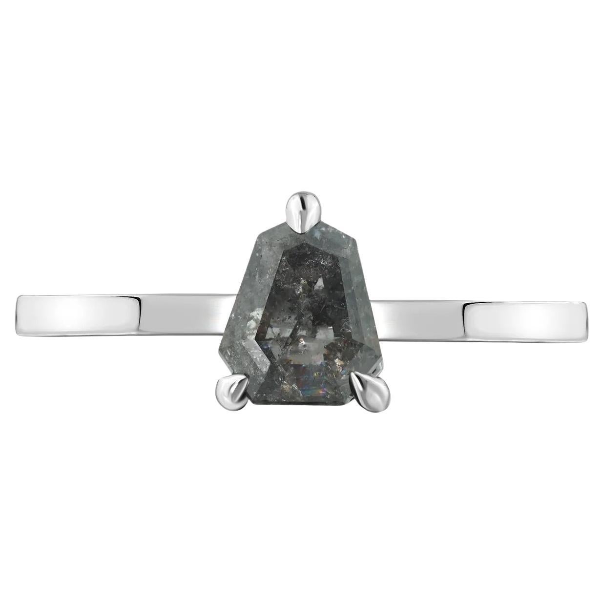 Shield Cut Salt-and-Pepper Diamond White Gold Engagement Ring, 1.21 Carat in vendita