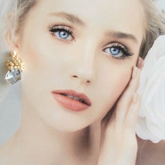 Shield Cut Sky Blue Topaz Seed Pearl Cluster Earrings, Diana V Earrings