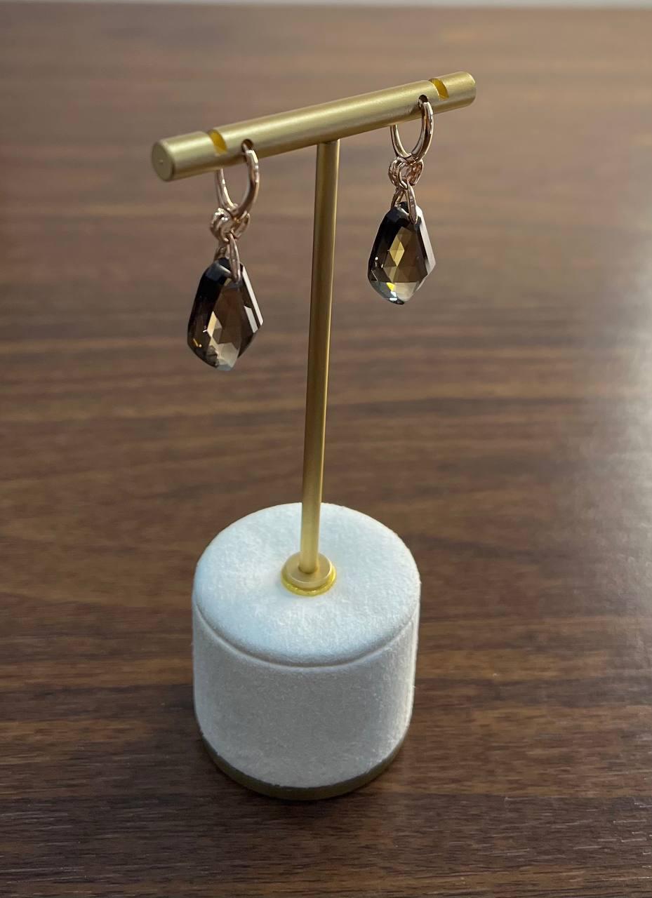 Shield Kite Shape Brown Smoky Quartz Diamond Accent Yellow Gold Drop Earrings For Sale 5