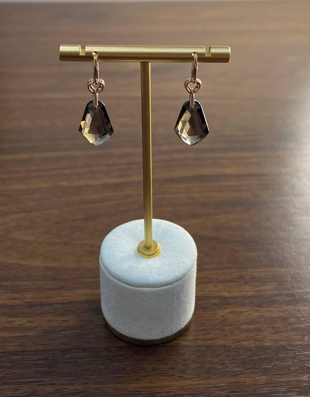 Shield Kite Shape Brown Smoky Quartz Diamond Accent Yellow Gold Drop Earrings For Sale 1