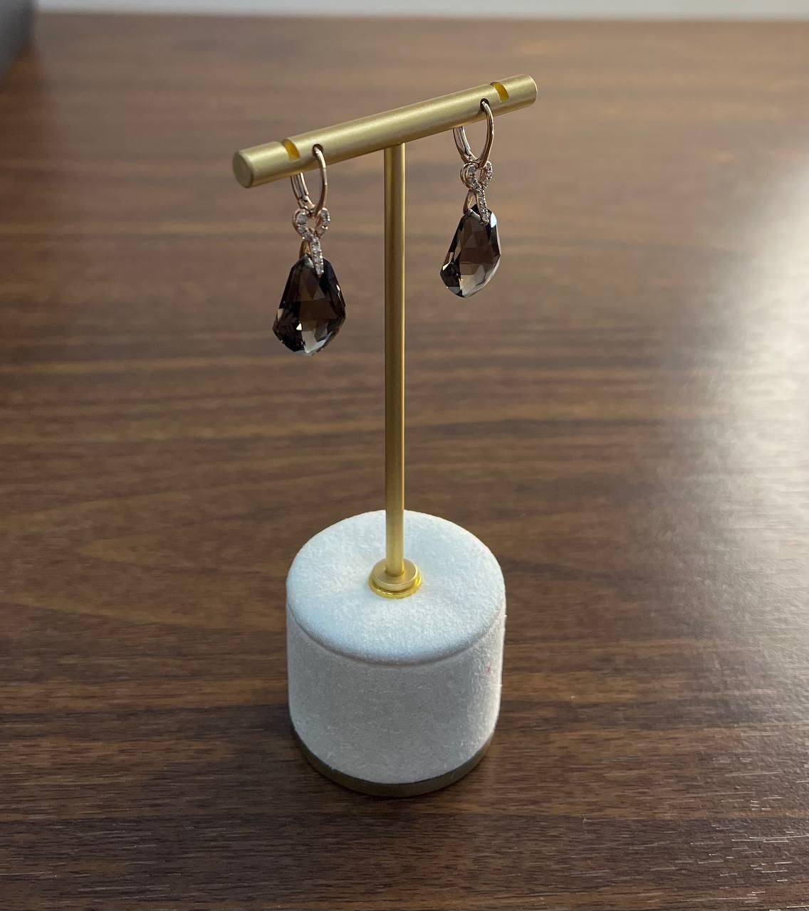Shield Kite Shape Brown Smoky Quartz Diamond Accent Yellow Gold Drop Earrings For Sale 4
