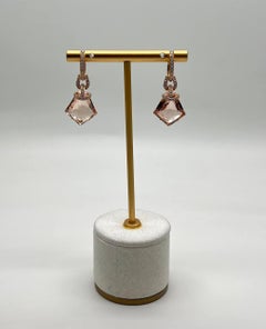 Shield Kite Shape Peach Pink Morganite Diamond Halo 18K Rose Gold Fancy Earrings