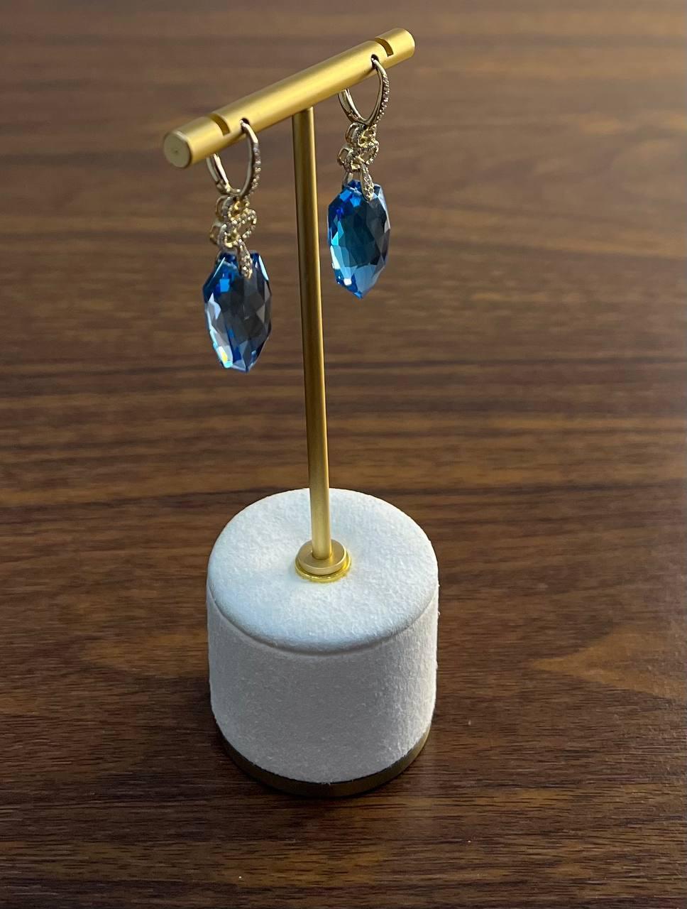 Shield Kite Shape Swiss Blue Topaz Diamond Accent 14K Yellow Gold Drop Earrings In New Condition For Sale In Oakton, VA