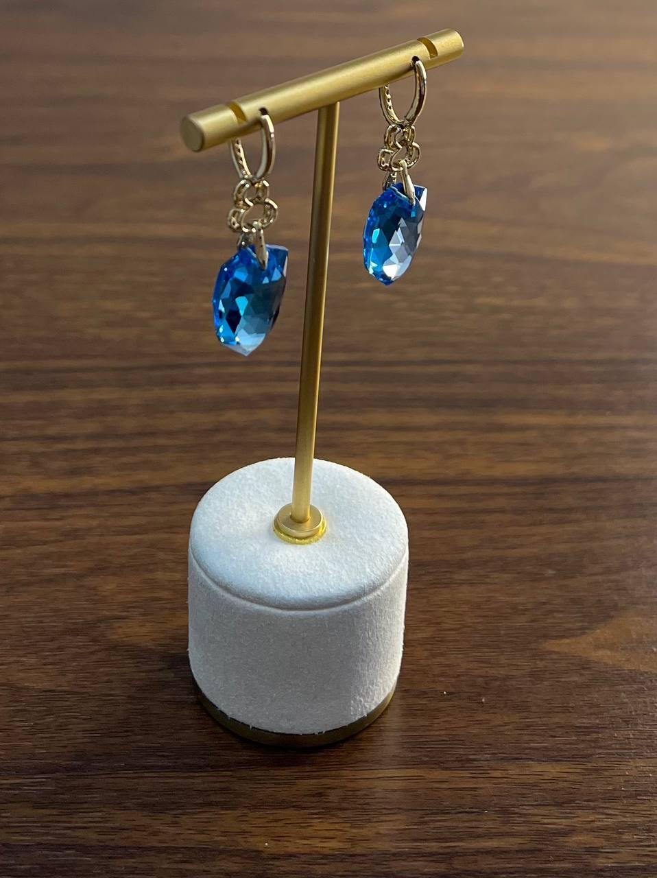 Women's Shield Kite Shape Swiss Blue Topaz Diamond Accent 14K Yellow Gold Drop Earrings For Sale