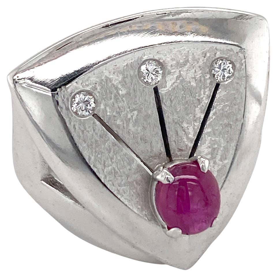 Art Deco 3 Carat Diamond and Ruby Tablet or Plaque Ring in Platinum ...