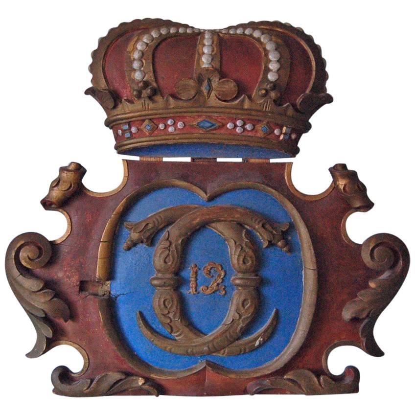 Shield of Royal Coat of Arms of Carl XII and Crown, Sweden, circa 1810