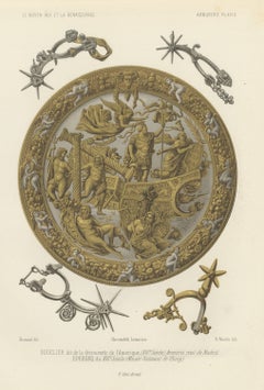 Shield of the Discovery of America, Madrid Armory, Antique Print, 1851