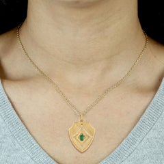 Shield Pendant With Center Emerald & Diamonds Made In 14k Yellow Gold
