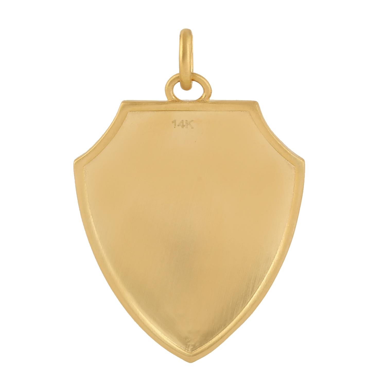 Taille mixte Pendentif bouclier avec émeraude centrale et diamants en or jaune 14 carats en vente