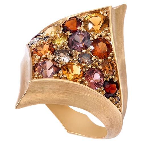 Shield ring Autumnal vibes, zircons, garnets, citrins, diamonds - Capucine H For Sale