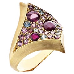 Shield Ring Pink Vibes, Rubies, Garnets, Tourmalines, Sapphires and Diamonds