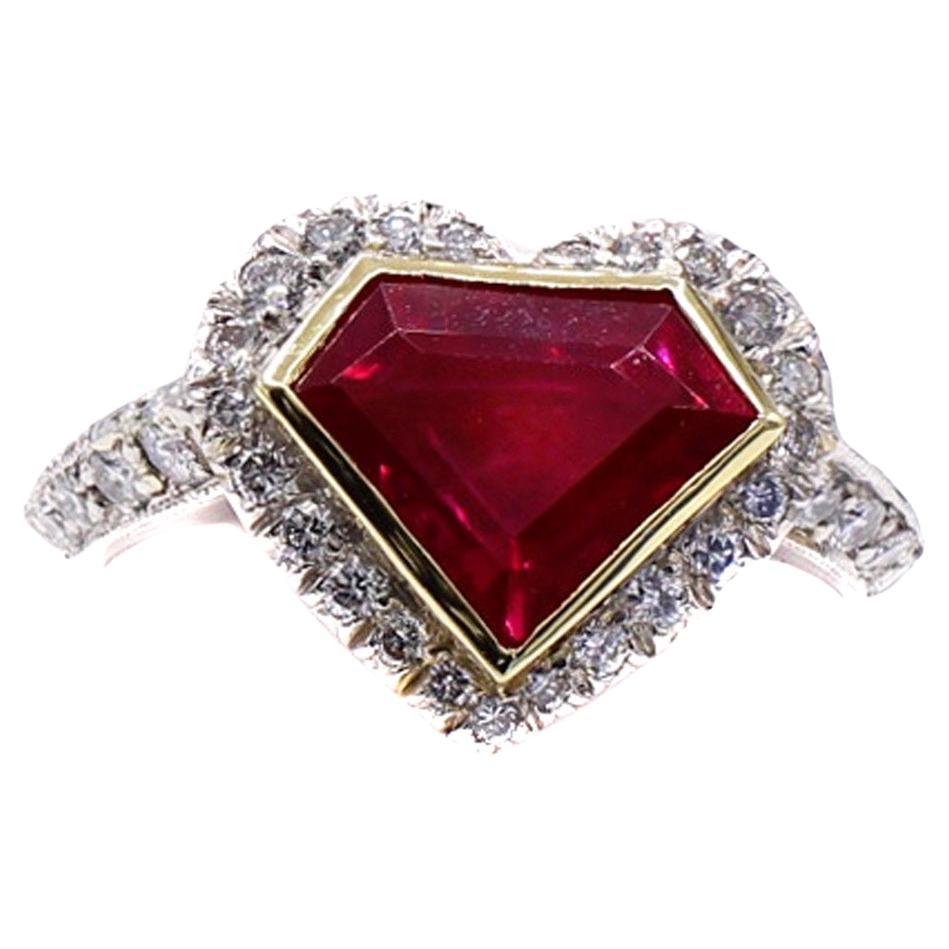 Shield Shape 3.01 Carat Burma Ruby Diamond Ring