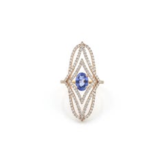 Shield Shape Ring in 18Kt Rose Gold with Oval Blue Sapphire and Pave Diamonds