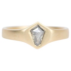 Shield Shape Salt and Pepper Diamond Heavy Signet Ring 14K Gold R6417