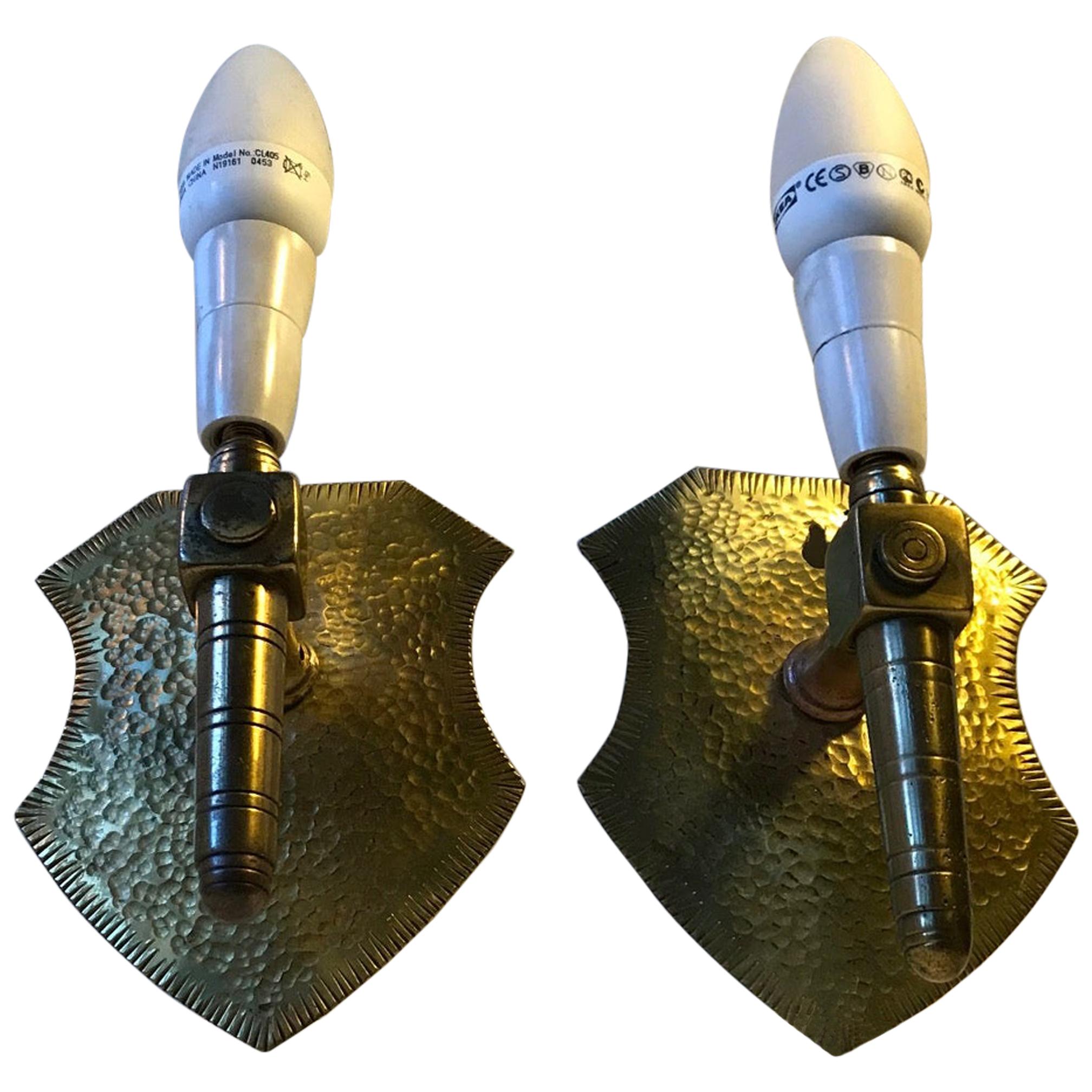 Shield Shaped Brass Sconces in the Style of Gothic Revival, 1960s