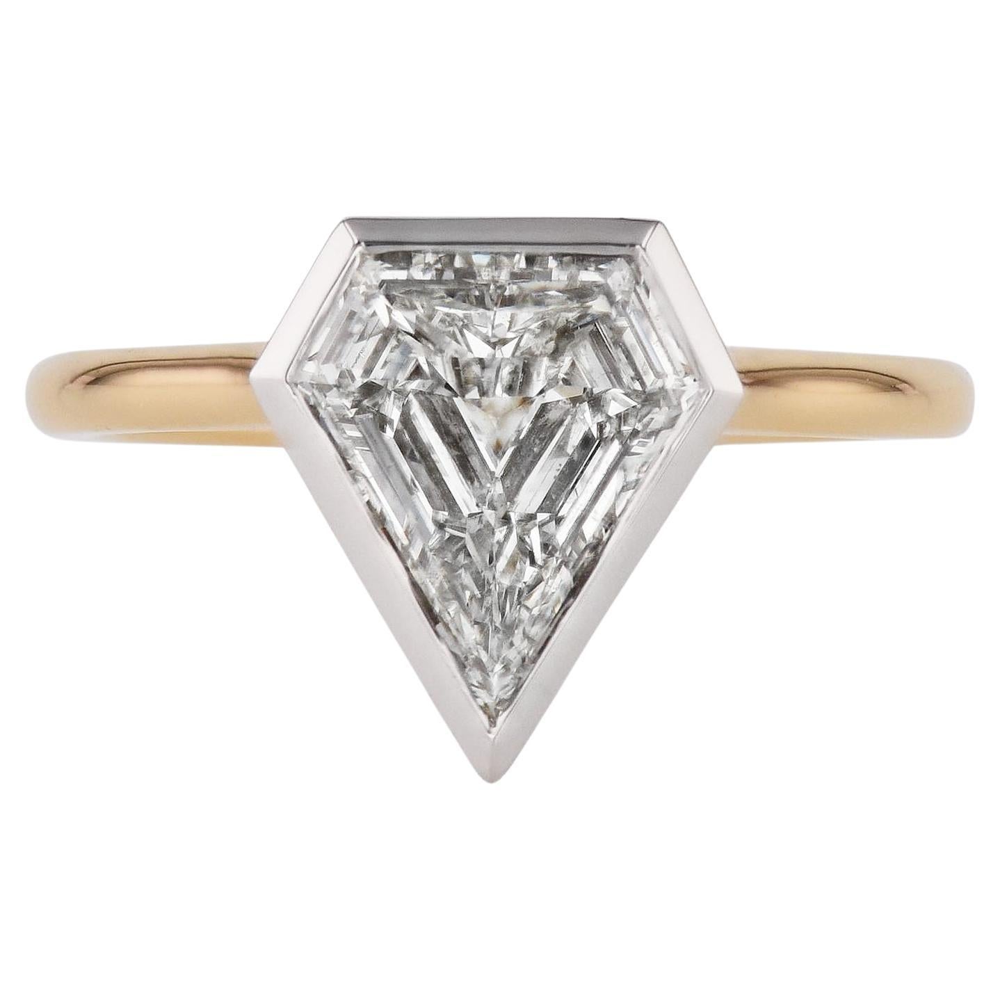 Shield Shaped Diamond Platinum Yellow Gold Engagement Ring For Sale