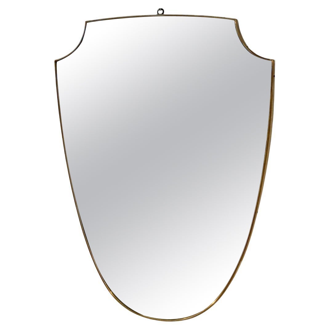 Shield-Shaped Wall Mirror with Brass Frame, Italy 1950s