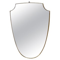 Shield-Shaped Wall Mirror with Brass Frame, Italy 1950s
