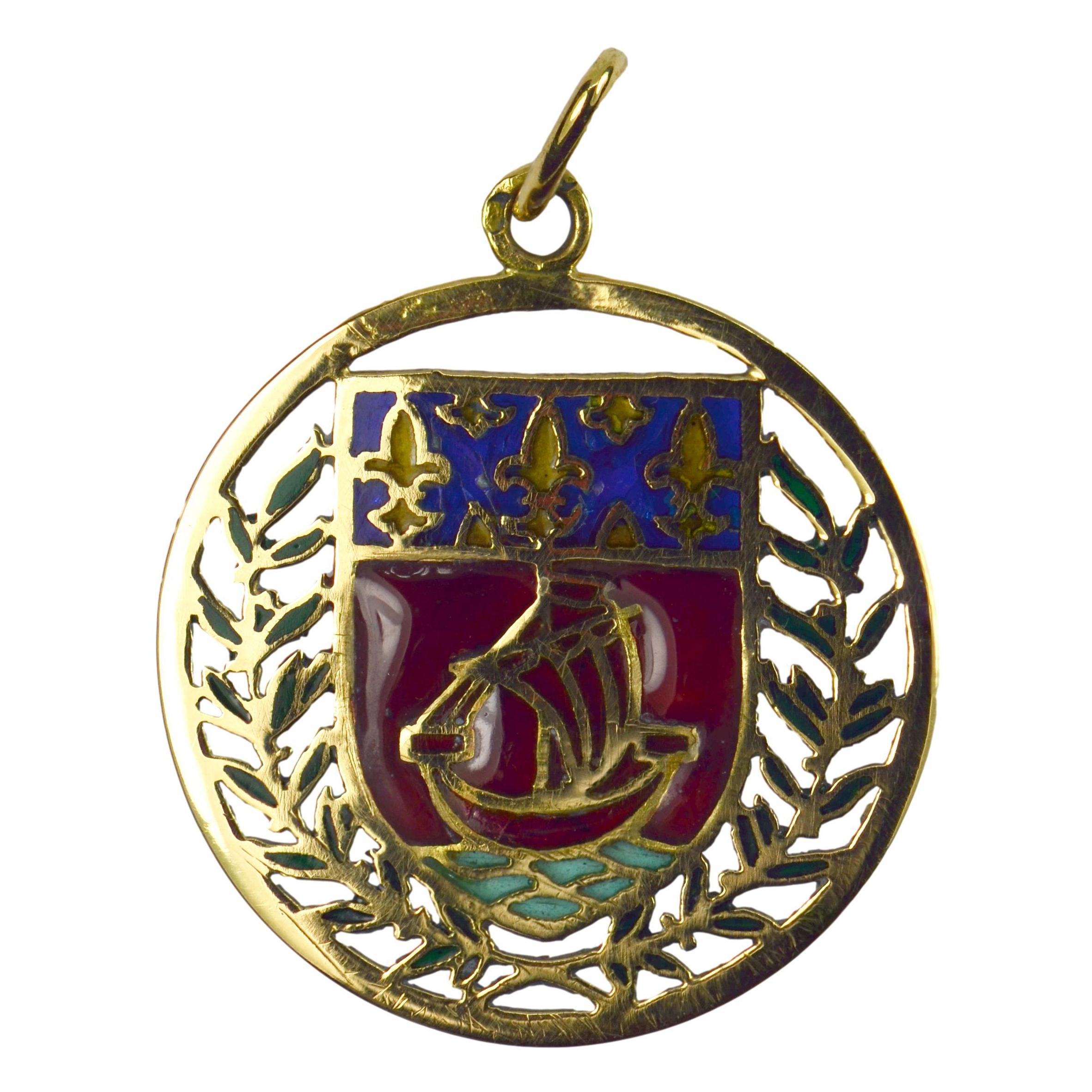 City of Paris Coat of Arms 18k Gold Plique-A-Jour Enamel Charm Pendant