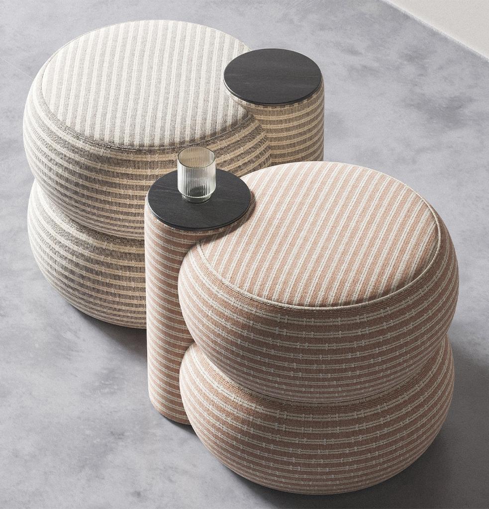 With its layered form and soft contours, the Shift pouf brings a sense of flexibility and functionality to contemporary living spaces. Designed to adapt to the rhythm of modern life, it combines comfort with subtle sophistication. The wooden surface