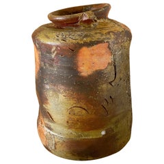 Shigaraki Style Wood Fired Ceramic Vase or Jar Japan Wabi Sabi Mingei Tradition