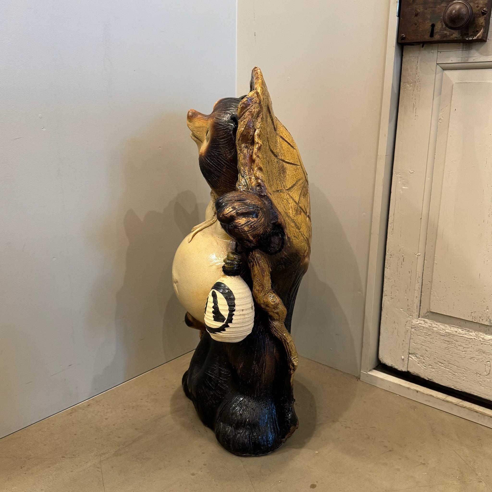 Japonisme Shigaraki Tanuki 6 - A Charming Ceramic Symbol of Japanese Tradition, Good Fort For Sale