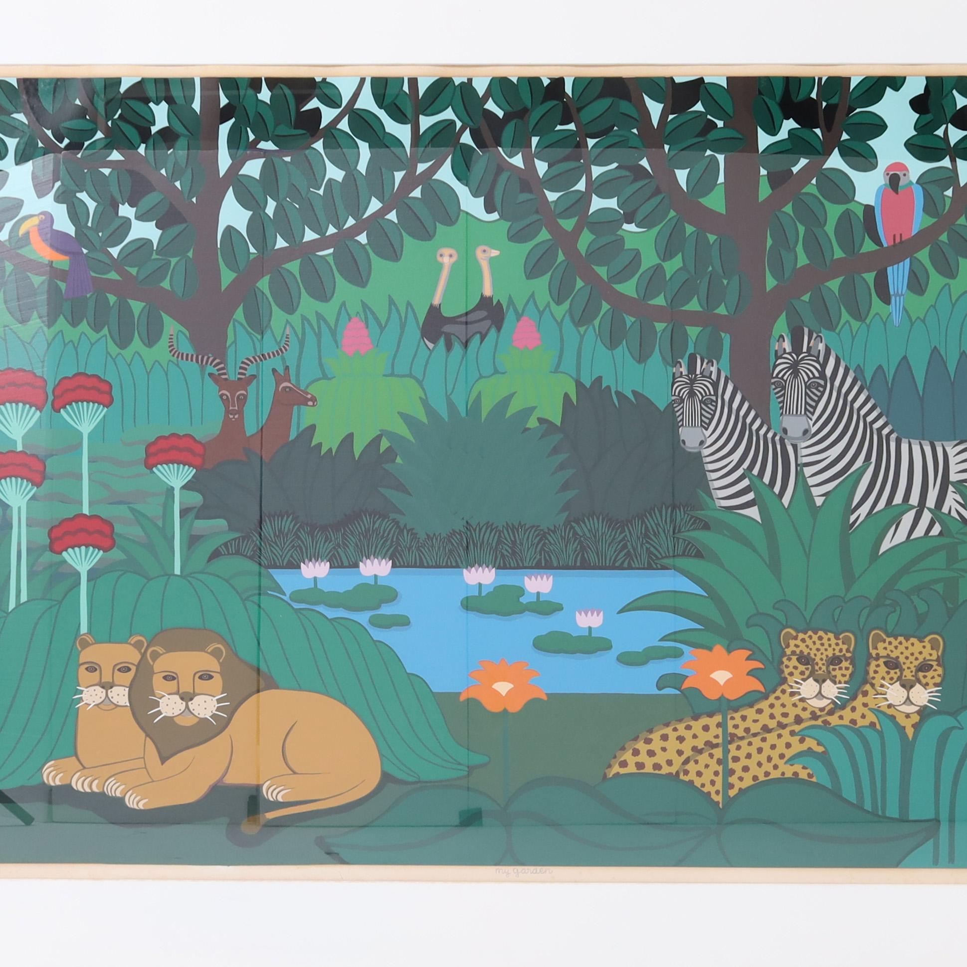 Paravent vintage Jungle par Oku Shigeo Okumura 1