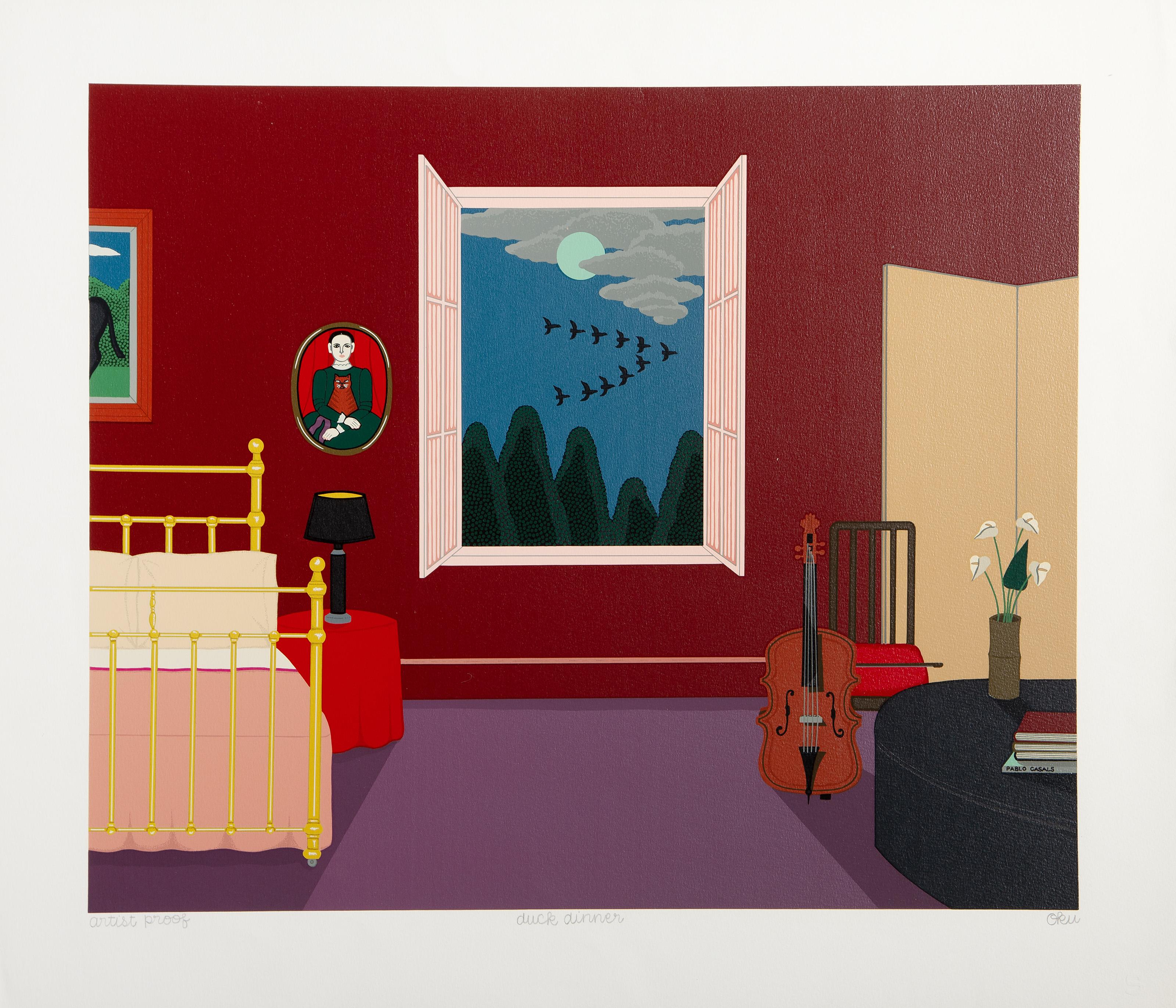 Shigeo Okumura, Giapponese (1937 - 1993) - Cena a base di anatra, Medium: Serigrafia su archi, firmata, numerata e titolata a matita, Edizione: AP, Dimensioni immagine: 20 x 24 pollici, Dimensioni: 24.5 x 29 pollici (62.23 x 73.66 cm)