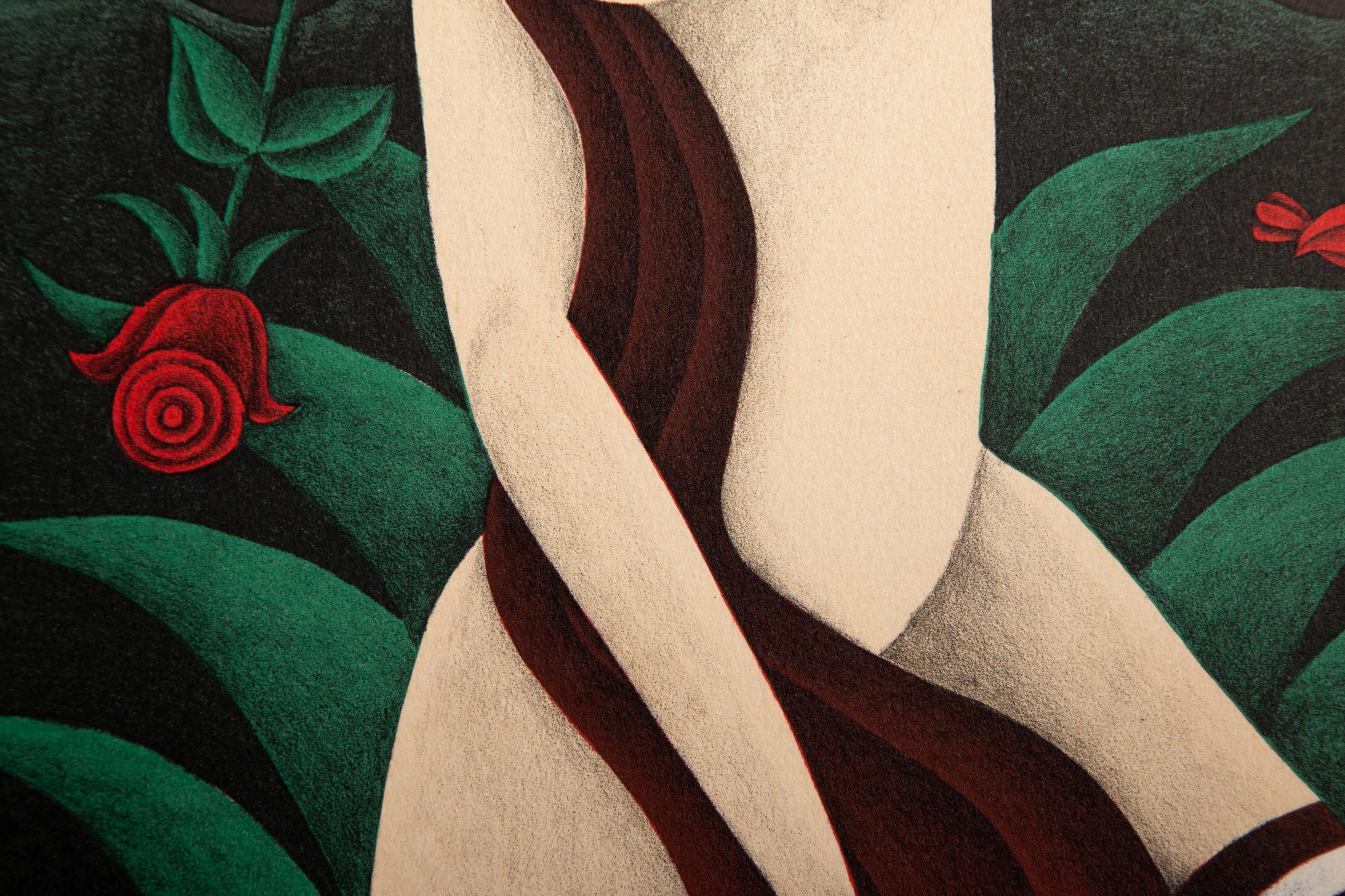 Donna con rosa, serigrafia moderna di Shigeo Okumura in vendita 2