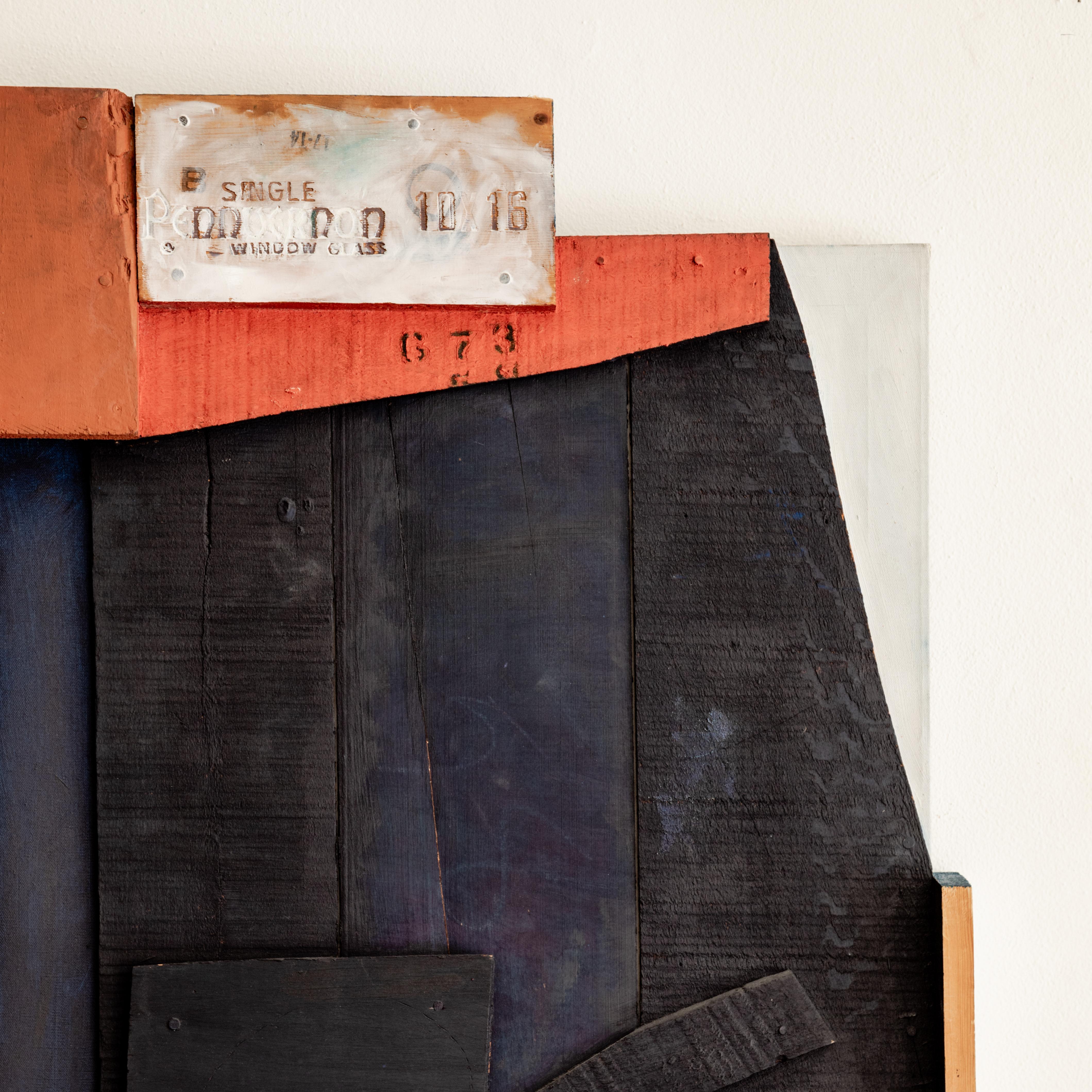 Oil, wood and mixed media collage by Japanese artist, Shigeyoshi Iwata, circa 1964.