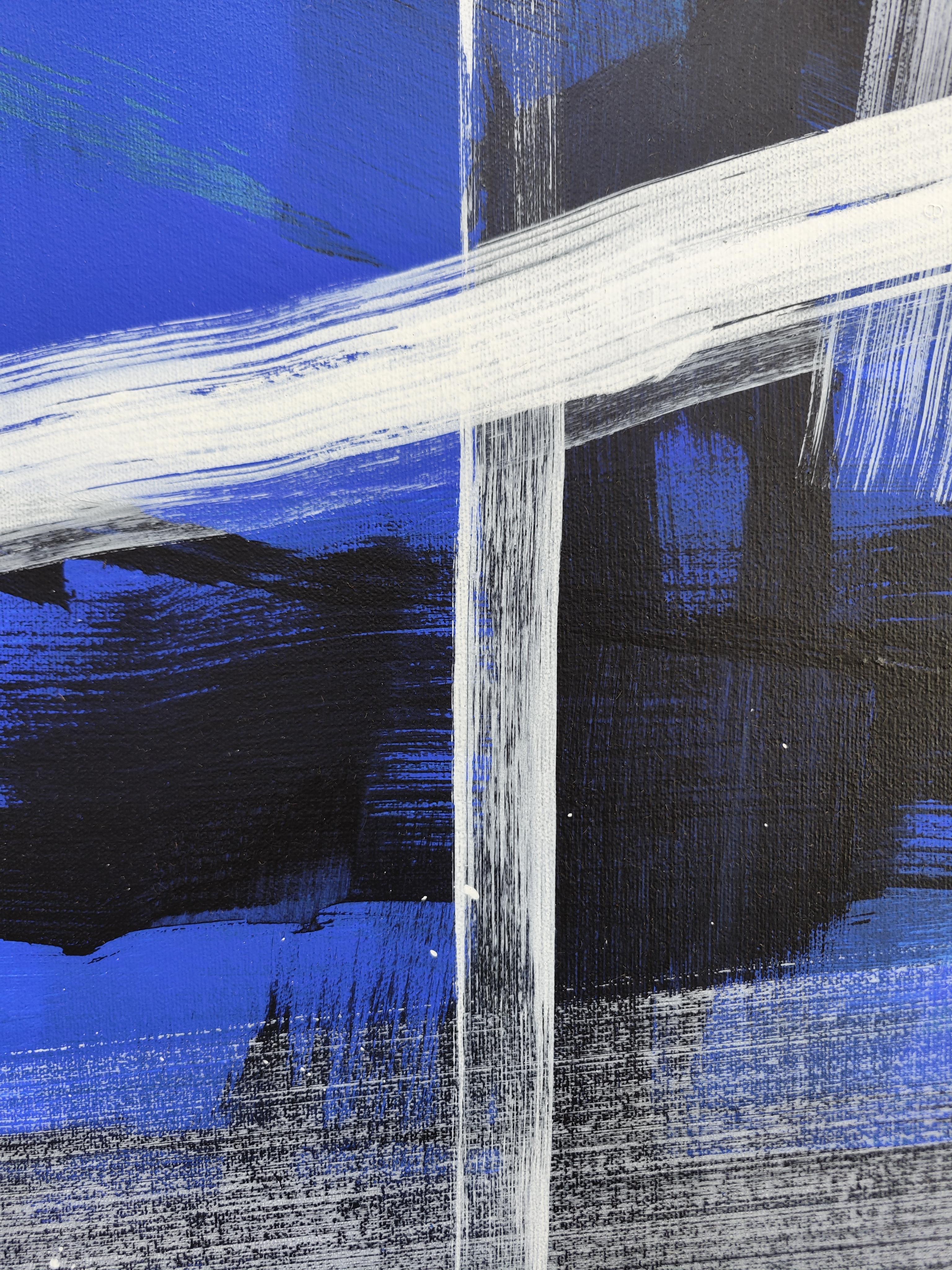 Composition square: Black, blue white  - Abstract Painting by Shih Yun Yeo 