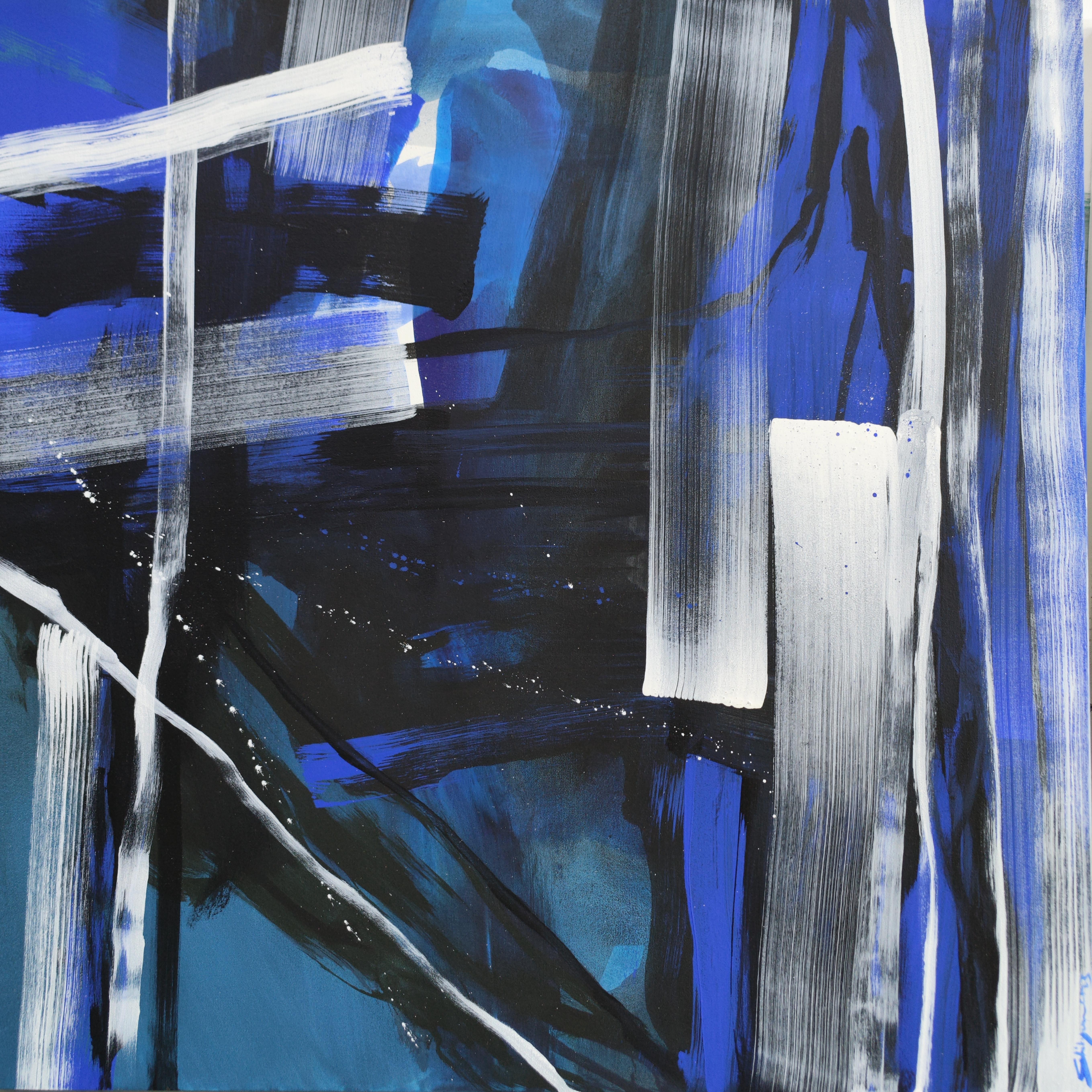 Shih Yun Yeo  Abstract Painting - Composition square: Black, blue white 