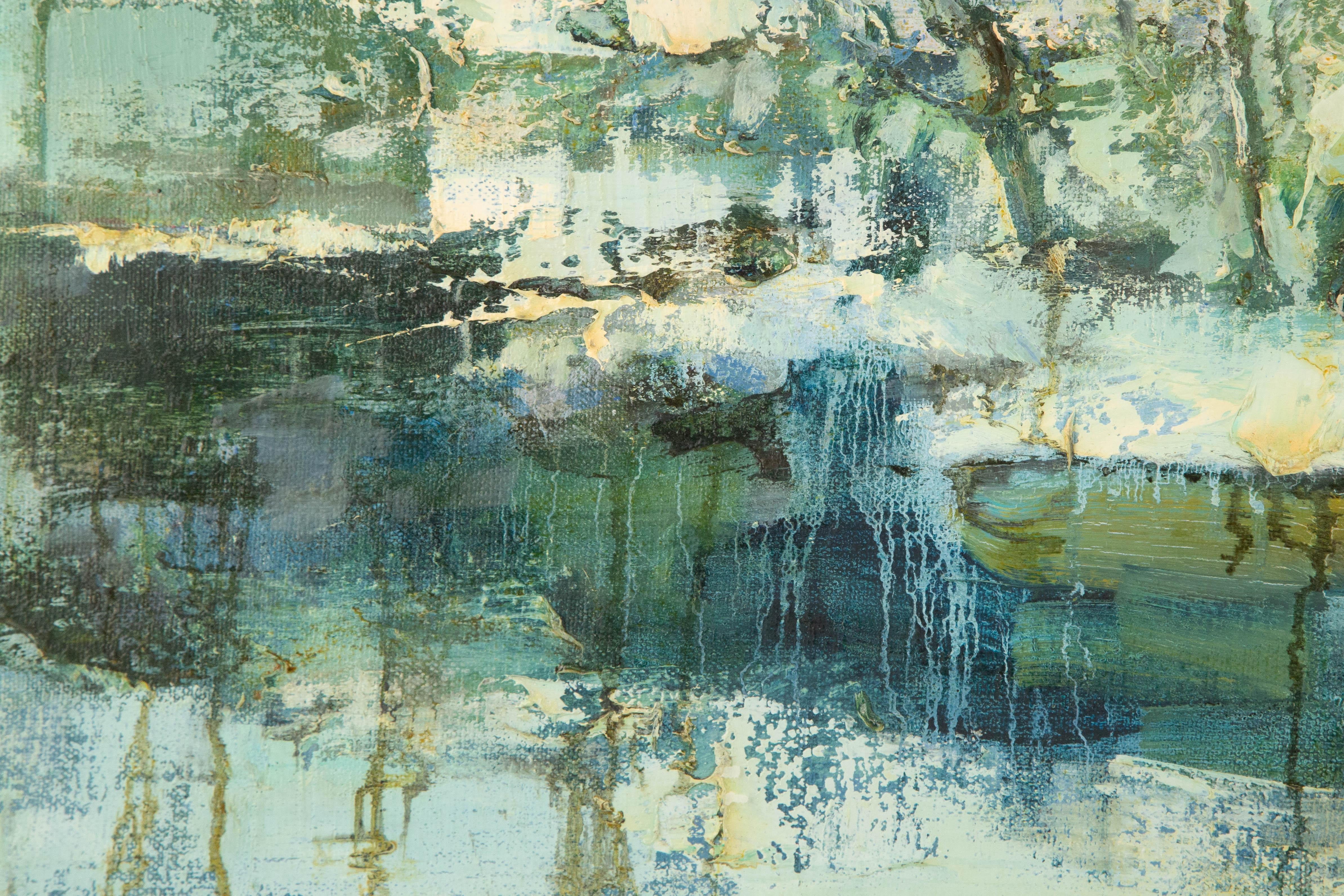 Shikai Guan Impressionistisches Original Ölgemälde auf Leinwand „Snowy Lakeside“ von Shikai Guan im Angebot 2