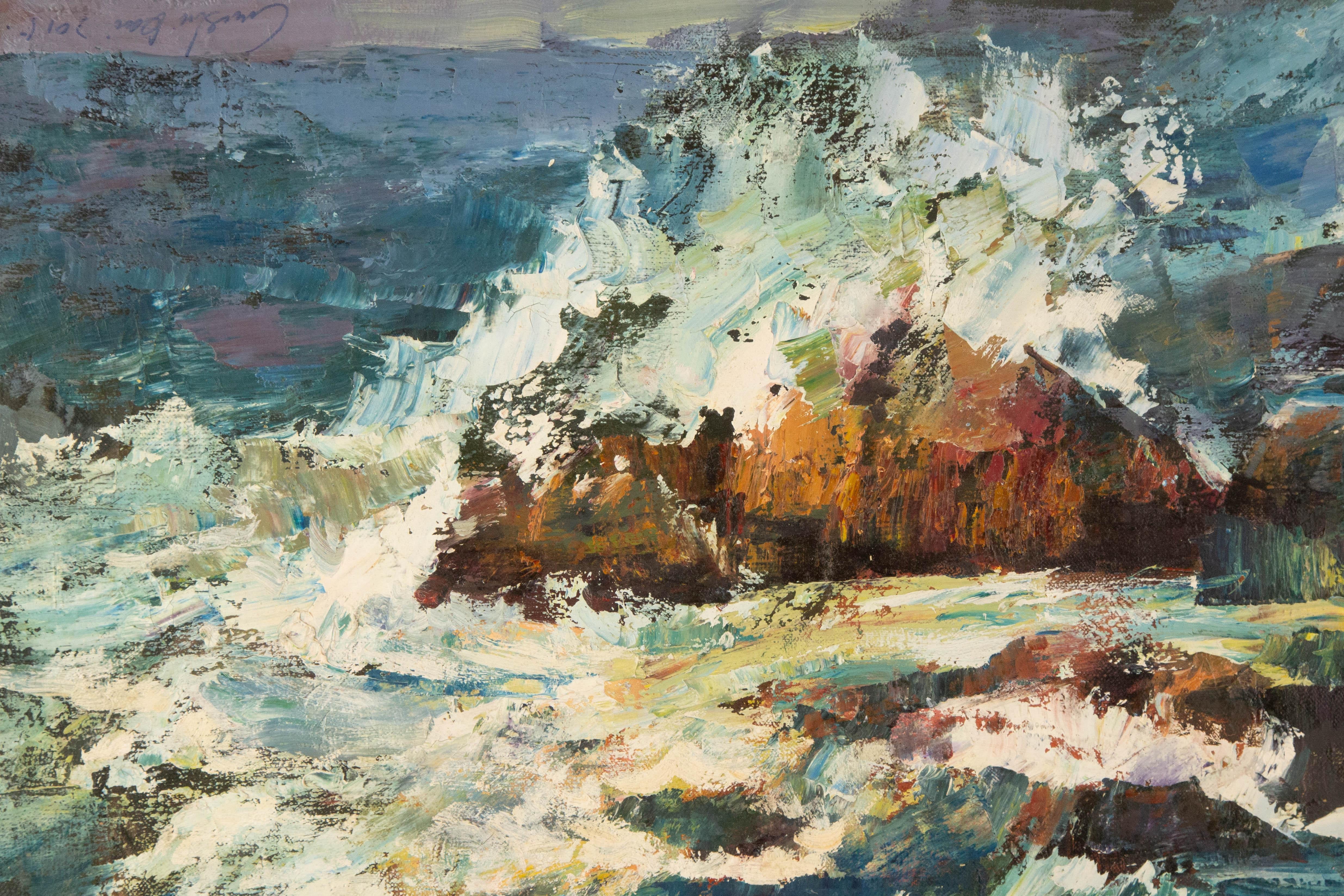 Shikai Guan Wasserlandschaft Original Öl auf Leinwand „Waves“ im Angebot 1